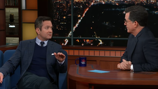 On <i>The Late Show</i>, Thomas Lennon shows clips from his first novel—wait, what?